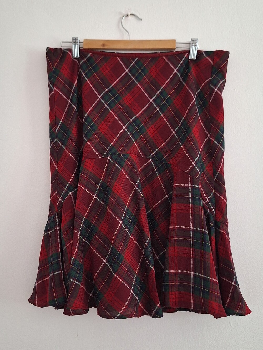 Chaps Red Plaid Circle Skirt with Green and White Accents